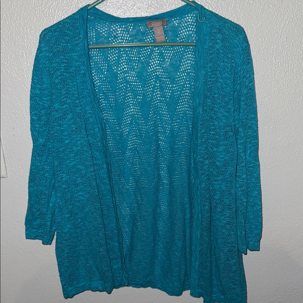Chico's Vibrant Blue Open Knit Cardigan